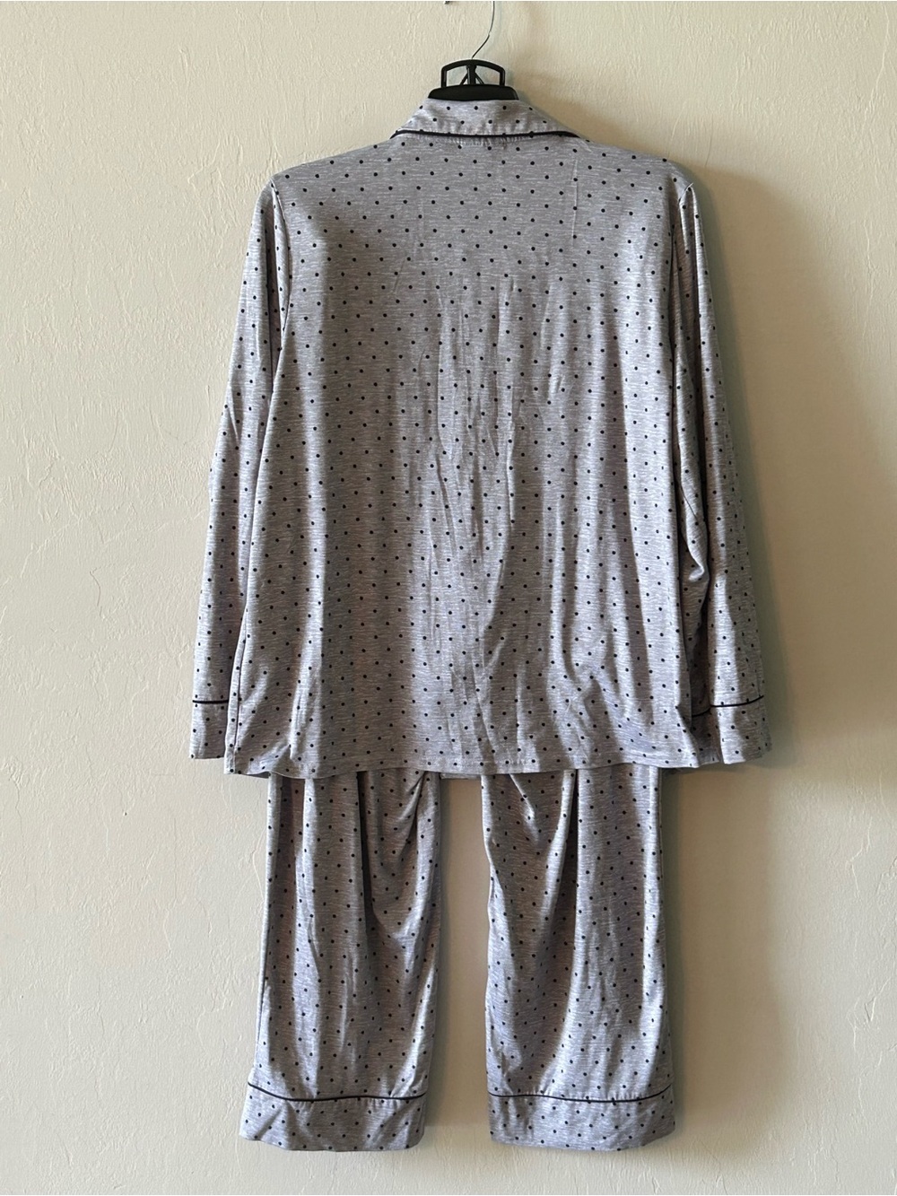 Tahari Pajama Set Womens XL Gray Polka Dot Button Front Long Sleeve Notch Collar - Picture 2 of 7